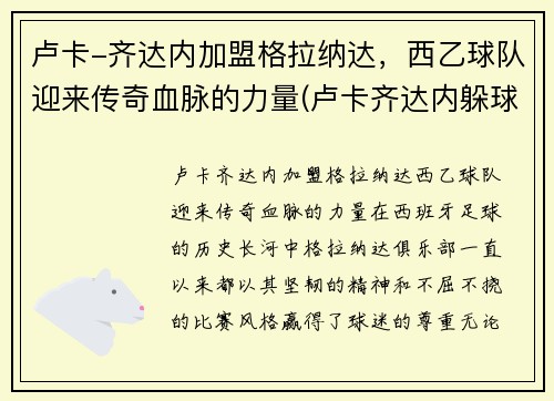 卢卡-齐达内加盟格拉纳达，西乙球队迎来传奇血脉的力量(卢卡齐达内躲球视频合集)