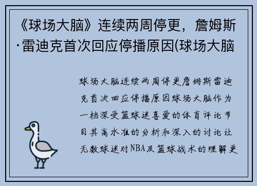 《球场大脑》连续两周停更，詹姆斯·雷迪克首次回应停播原因(球场大脑是什么意思)