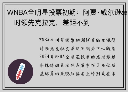 WNBA全明星投票初期：阿贾·威尔逊暂时领先克拉克，差距不到